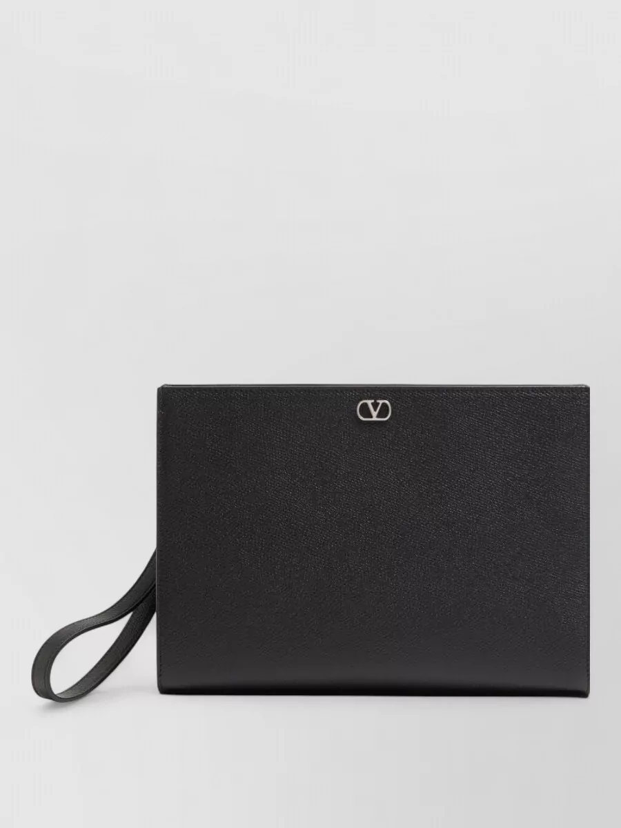 Valentino Garavani Vlogo Signature Leather Clutch Bag