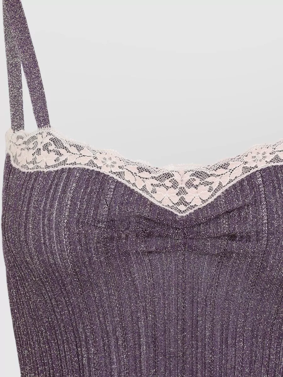 Valentino Ribbed Sweetheart-Neck Lurex Top