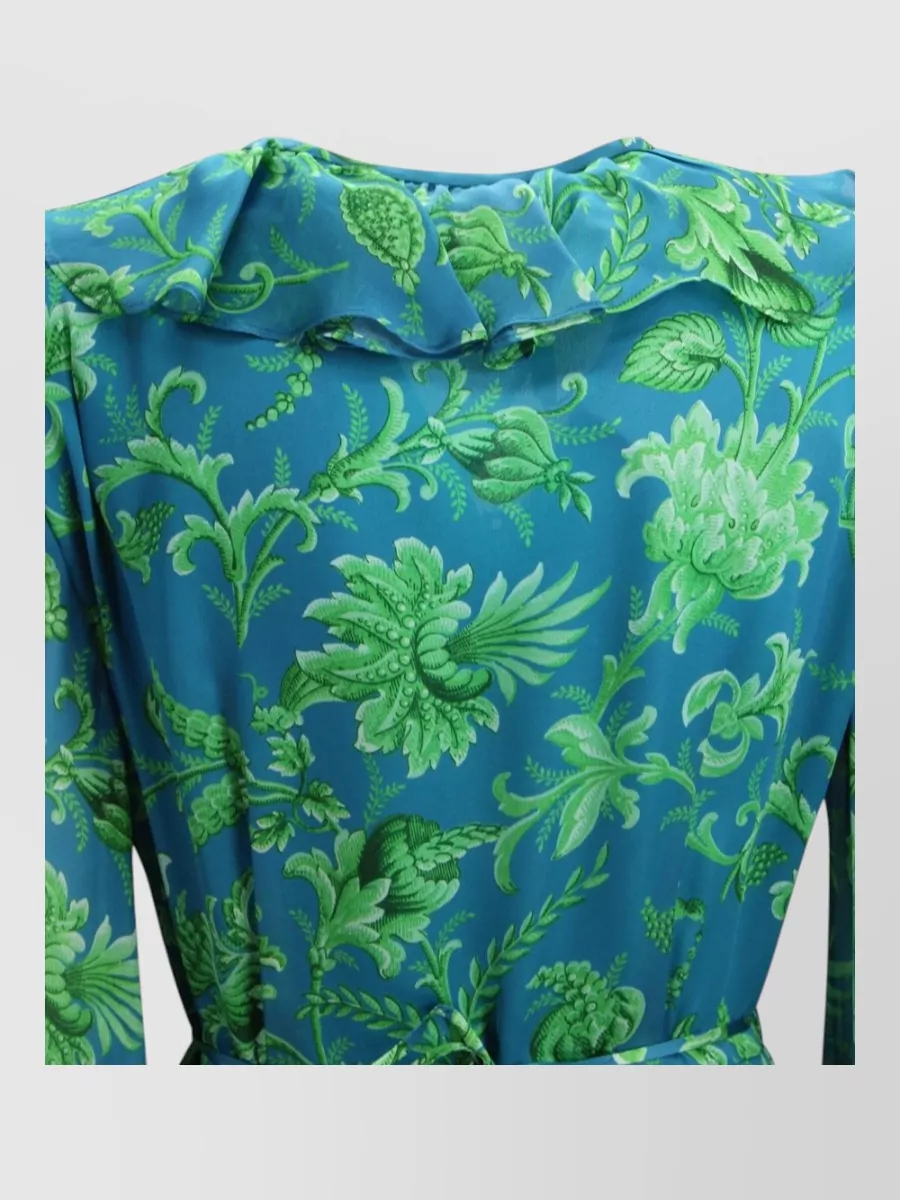 Etro Silk Floral-Print Ruffled V-Neck Long-Sleeve Wrap Maxi Dress