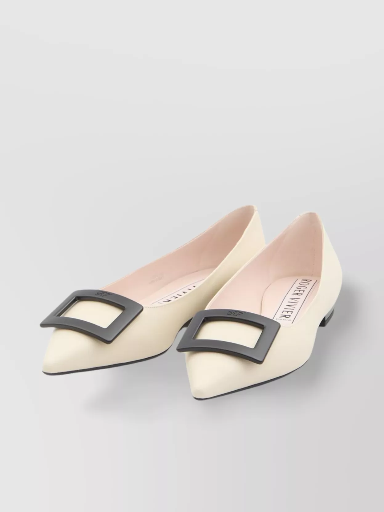 Roger Vivier Pointed Leather Ballerina Flats With Square Buckle