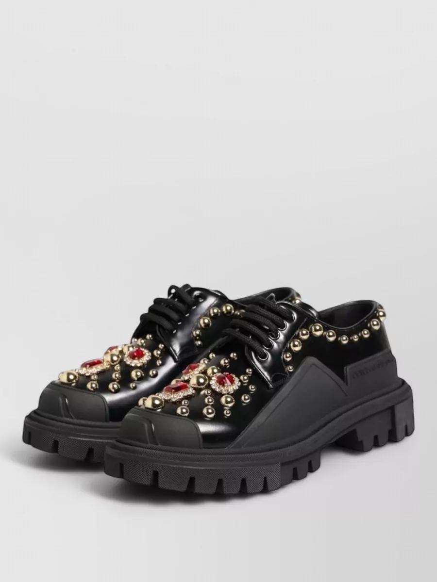 Dolce&Gabbana Leather Crystal-Embellished Derby Shoes