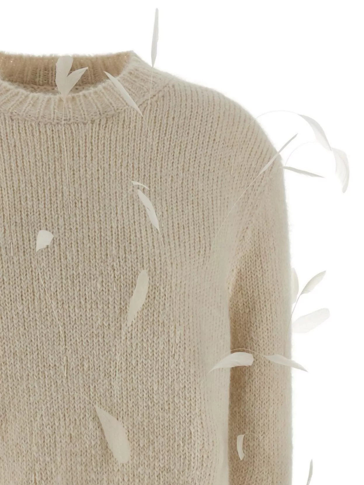 Jil Sander Long Sleeve Knit Sweater With Feather Accents