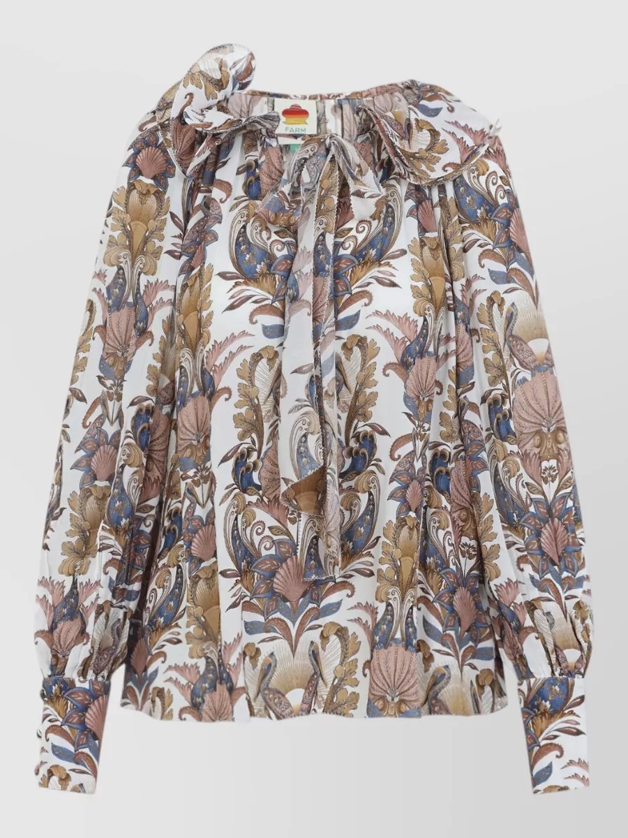 Farm Rio printed viscose draped long-sleeve blouse