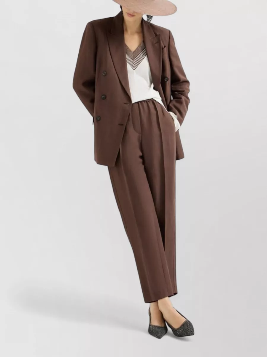 Brunello Cucinelli Linen Blend Trousers Relaxed Straight Leg Seams