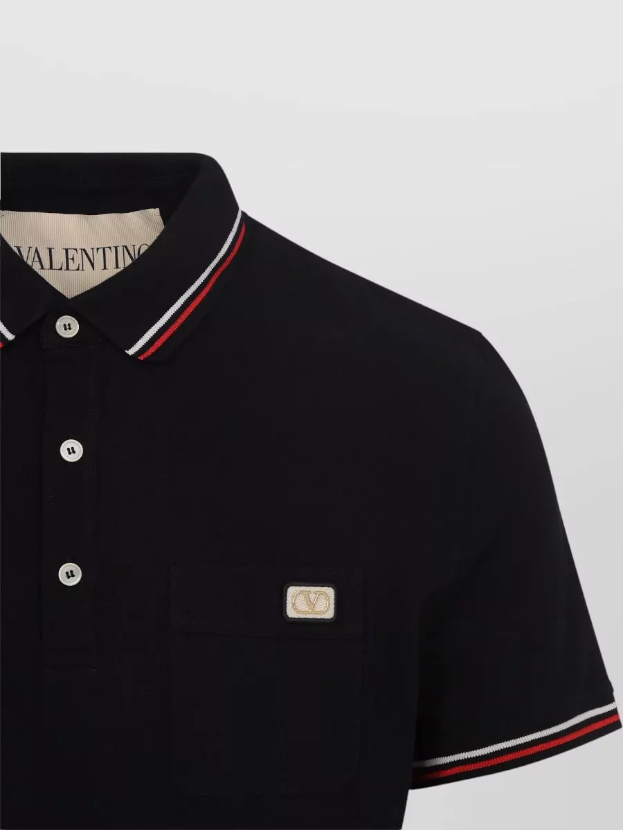 Valentino Cotton Polo Shirt Striped Collar Sleeves