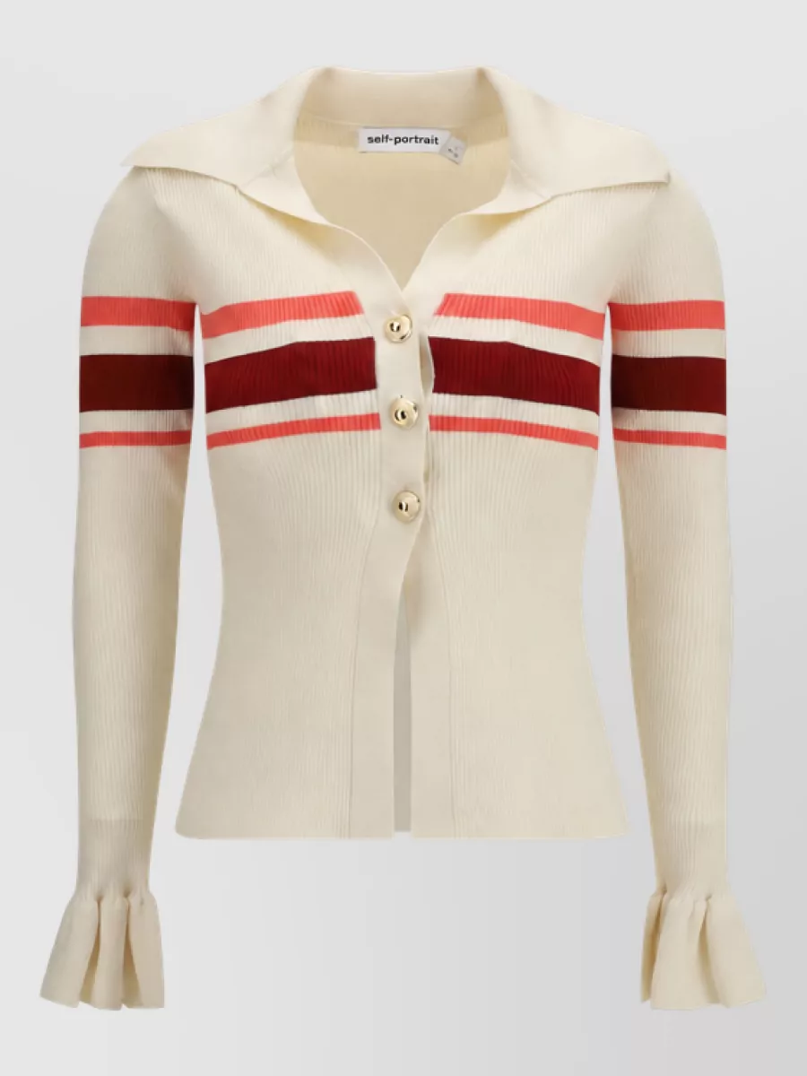 Self-Portrait striped viscose knit fitted jumper