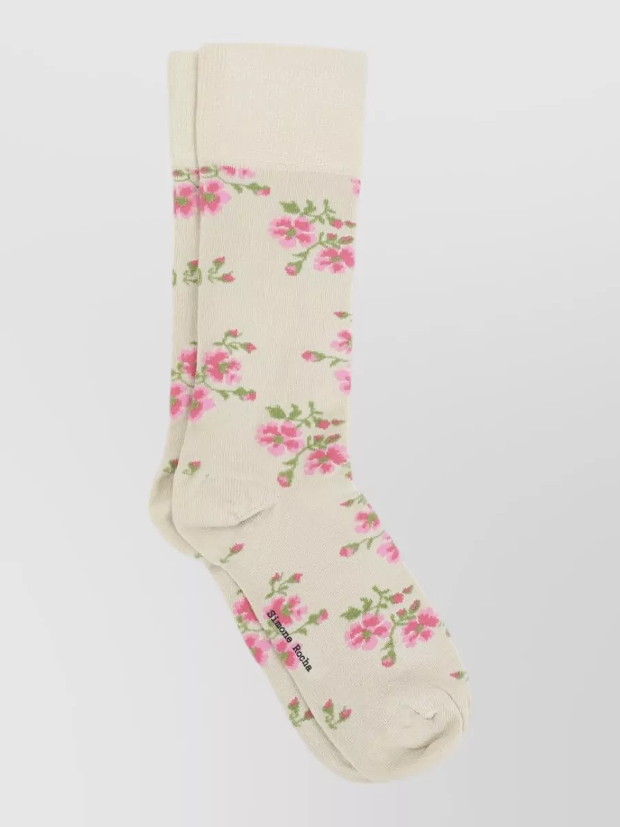 Simone Rocha Floral Jacquard Socks Mid Calf Ribbed Cuff