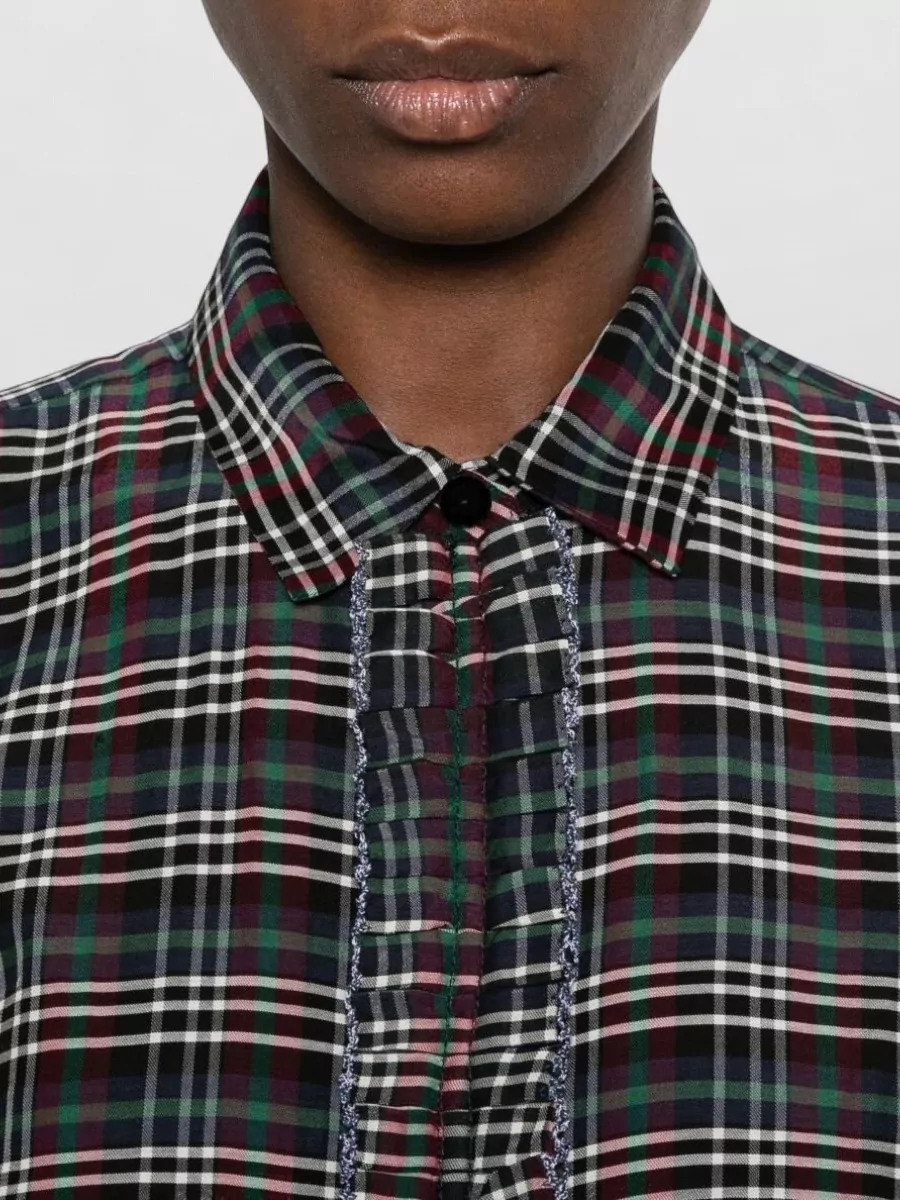 Forte Forte Cotton Blend Tartan Ruffled Long-Sleeve Shirt