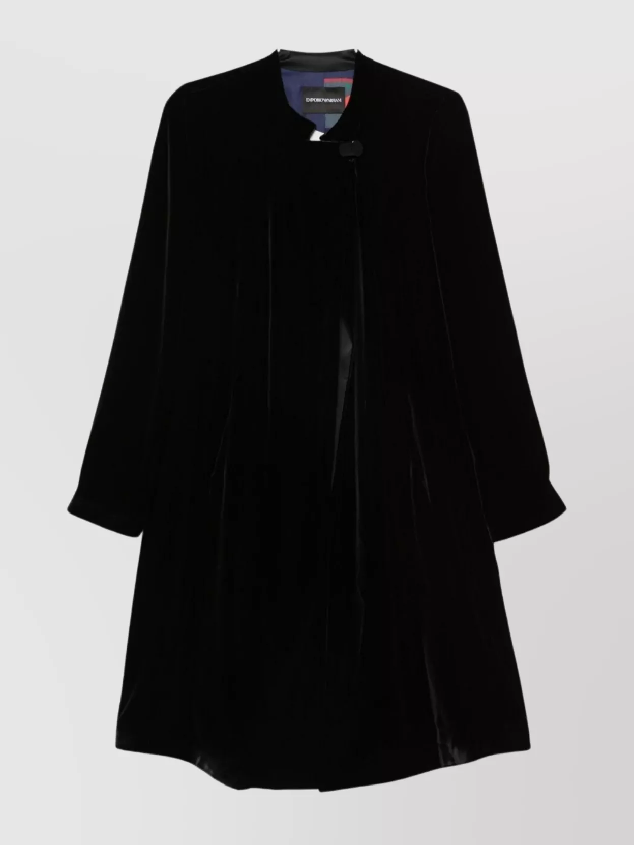 Emporio Armani Knee Length Velvet Coat With Long Sleeves In Black