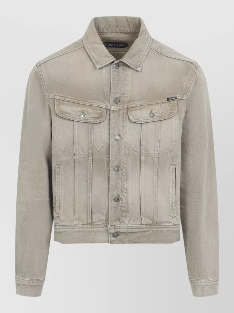 Tom Ford Denim Jacket Long Sleeves Chest Pockets Tabs