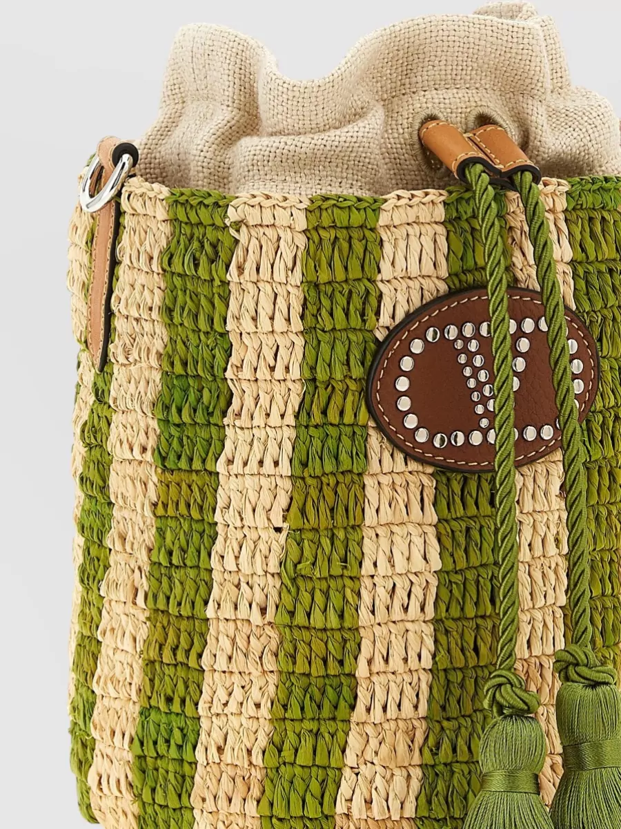 Valentino Garavani Vlogo Signature Small Straw Striped Bucket Bag