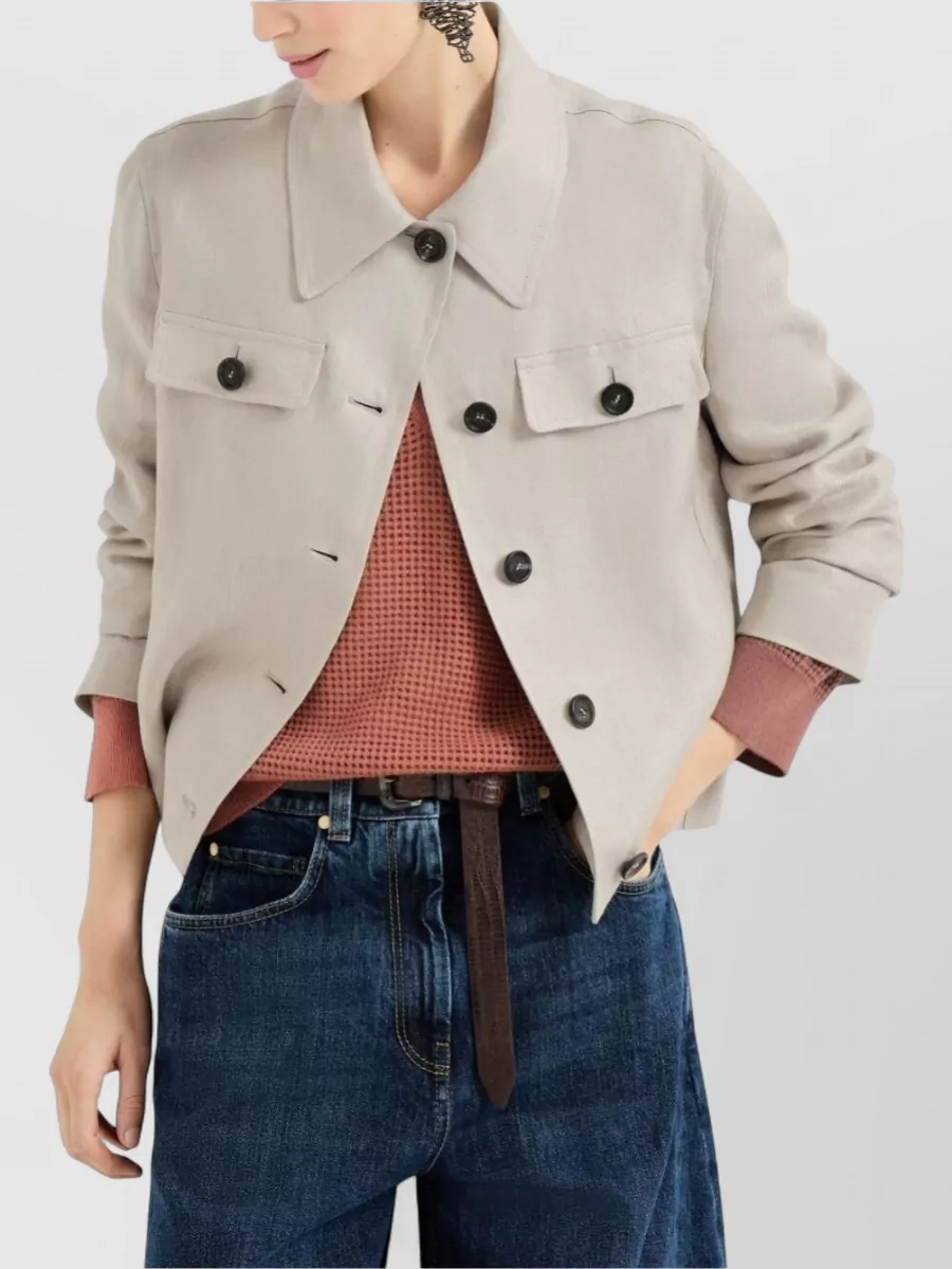 Brunello Cucinelli Linen Jacket Long Sleeves Point Collar