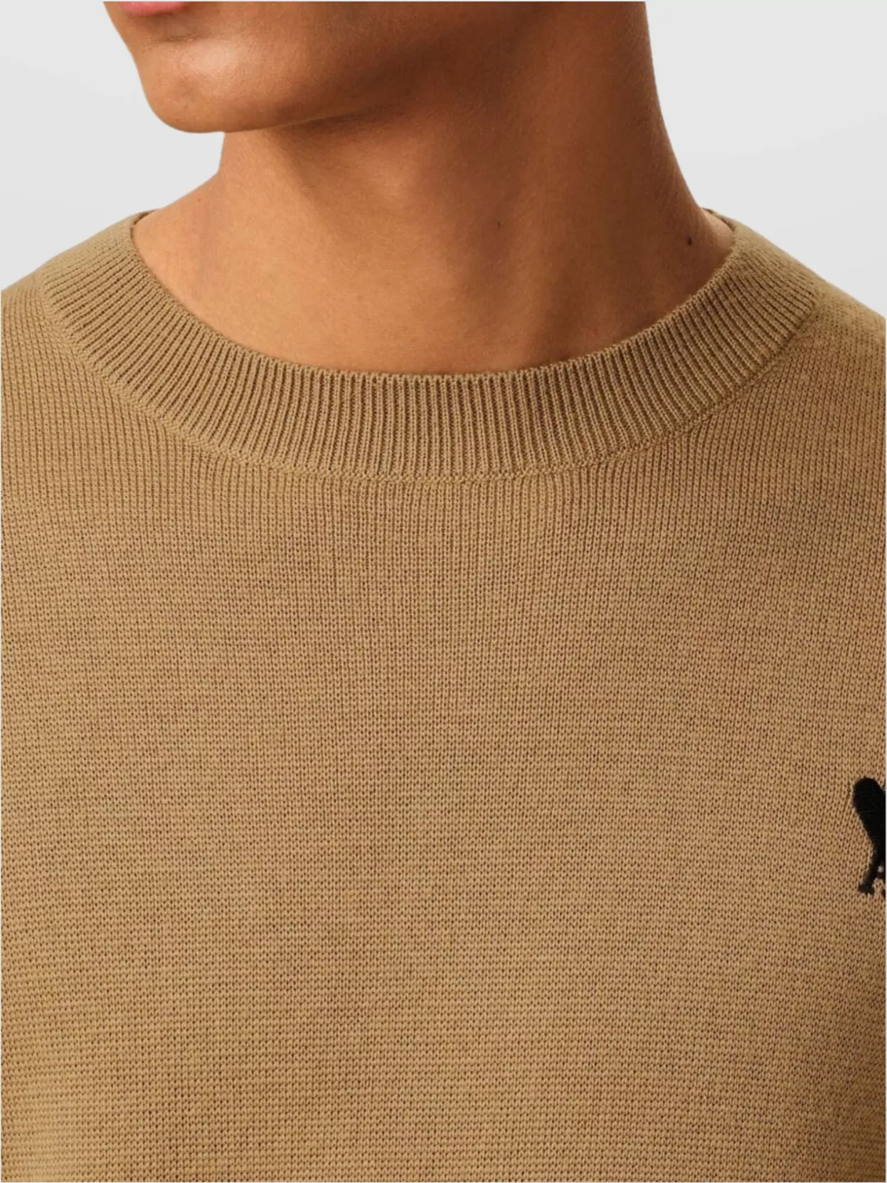 Ami Paris Crew Neck Camel Wool Sweater