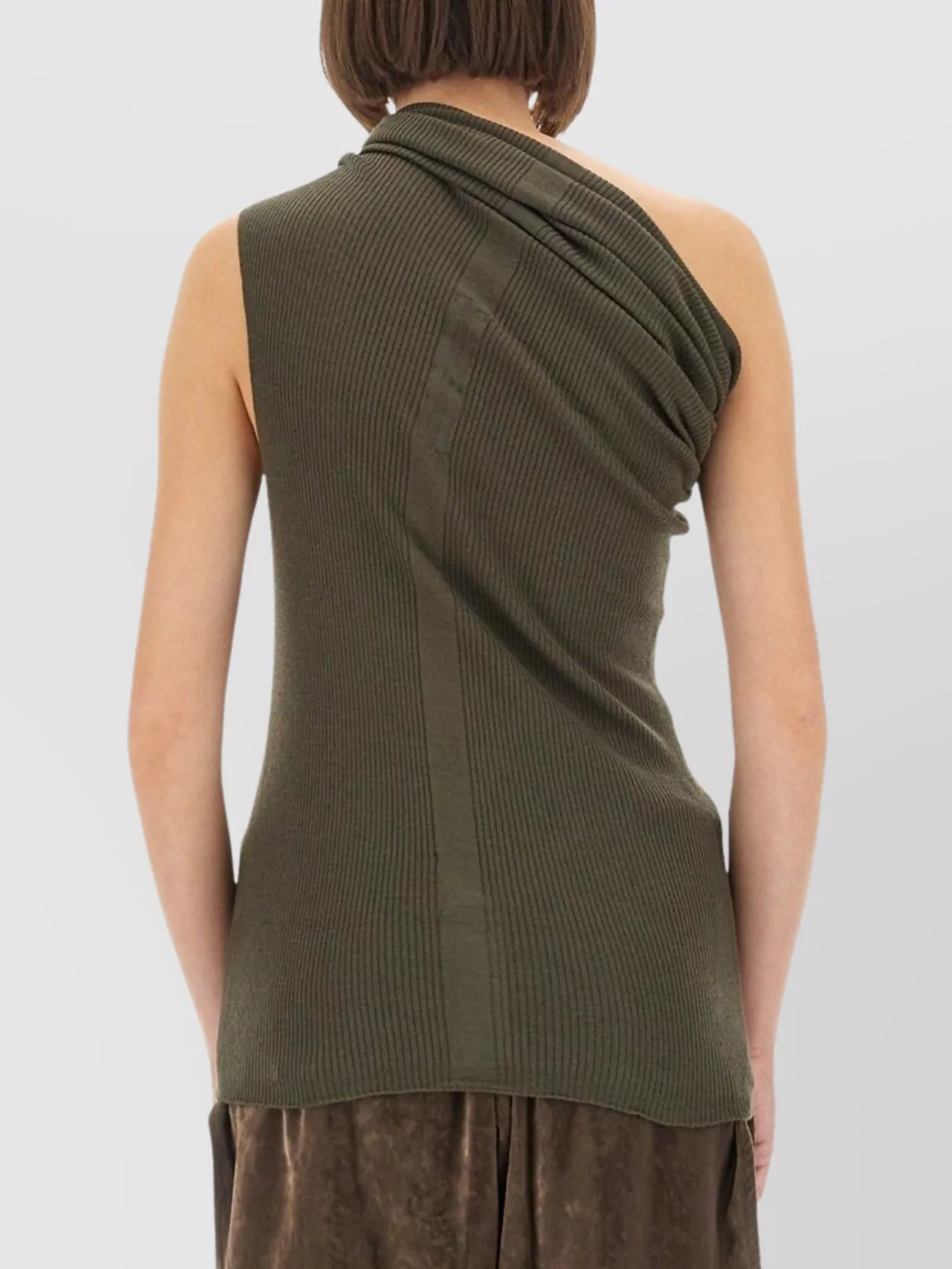Rick Owens Asymmetric One-Shoulder Ribbed Knit Top