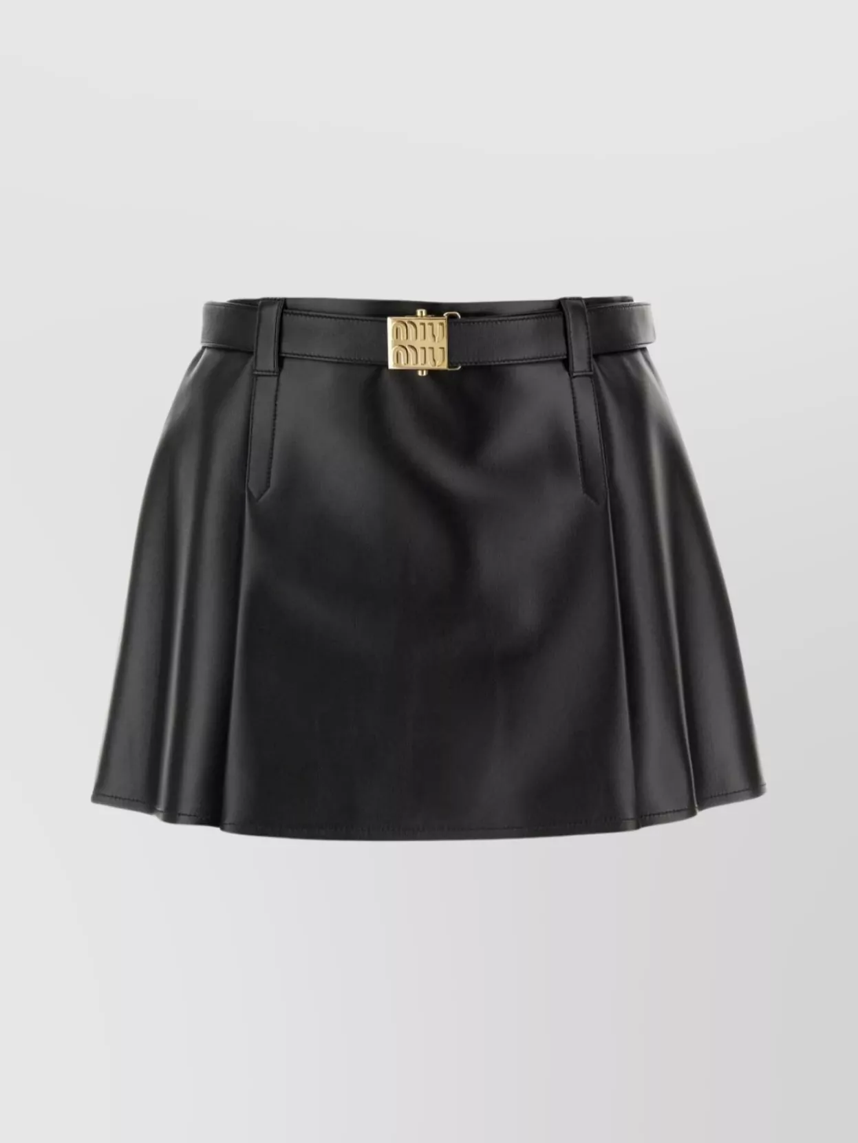 Shop Miu Miu Nappa Leather Skirt With Belted Waist And Pleated Design