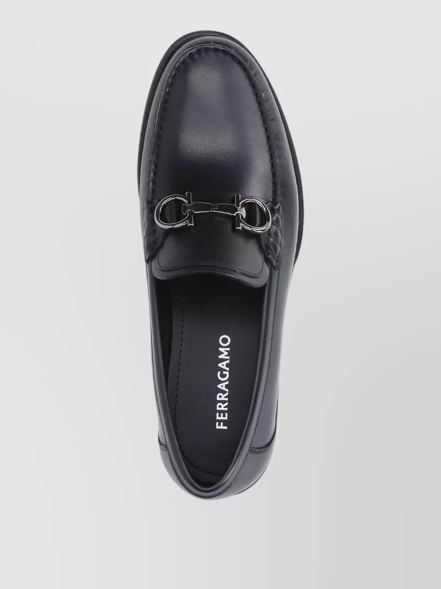 Ferragamo Leather Loafers Round Toe Metal Buckle