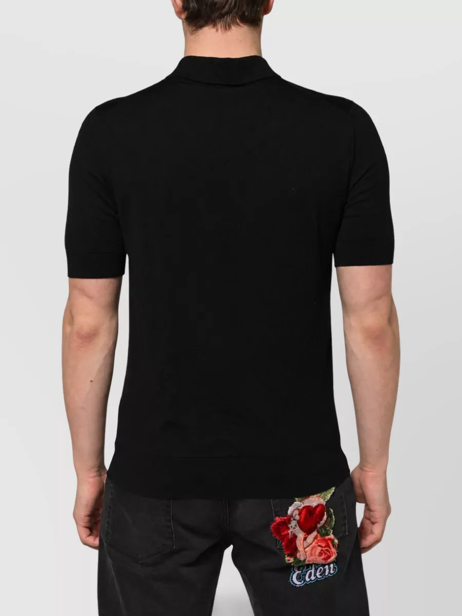 Dolce&Gabbana Wool Floral Logo Short Sleeve Polo Shirt