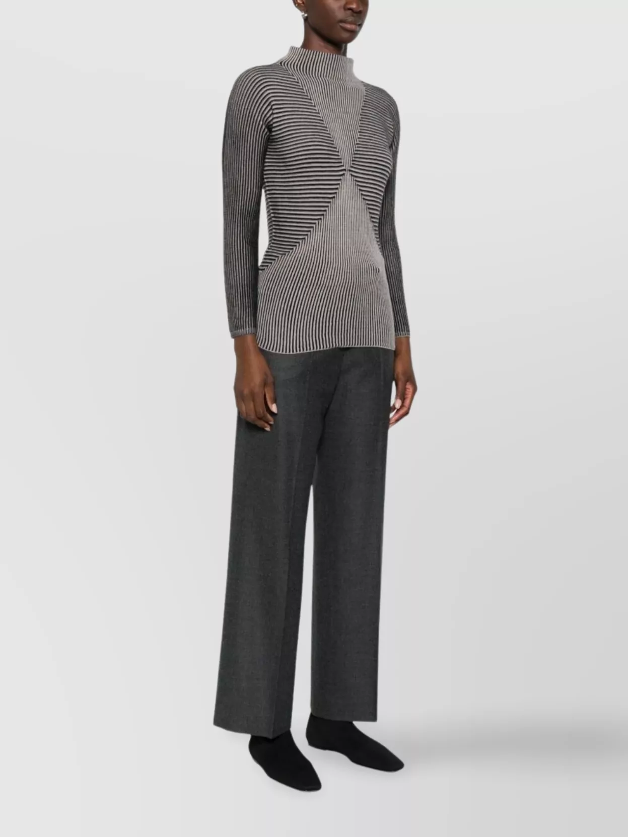 Emporio Armani Long Sleeve Striped Mock Neck Top