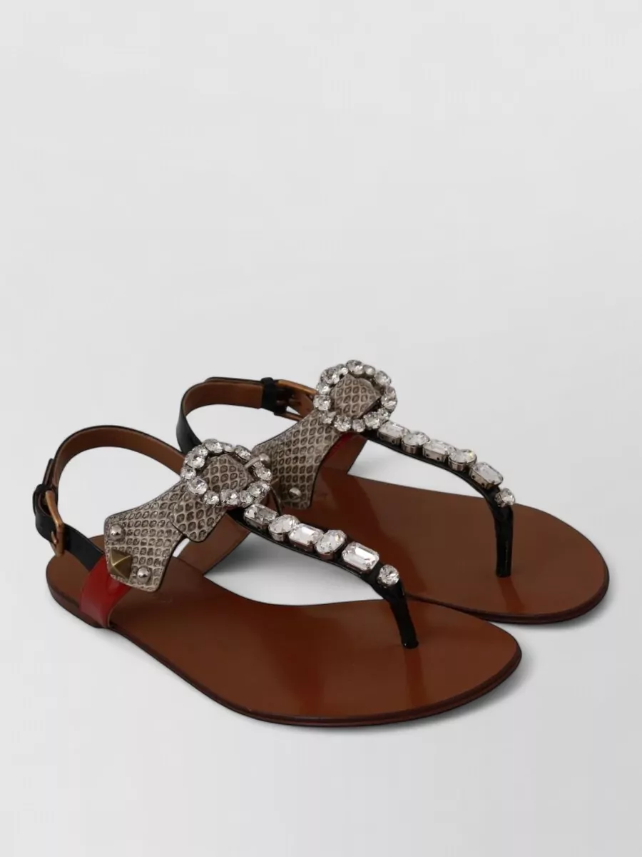 Dolce&Gabbana Leather Ayers Crystal-Embellished Sandals