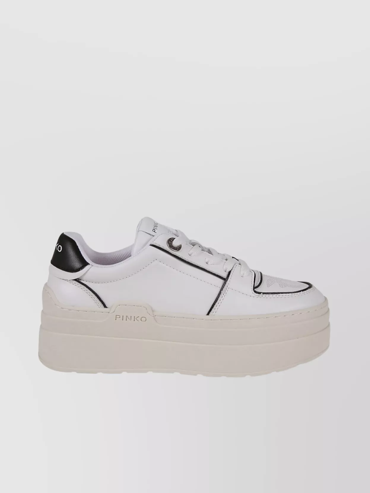 Shop Pinko 01 Leather Platform Sneakers In Cream