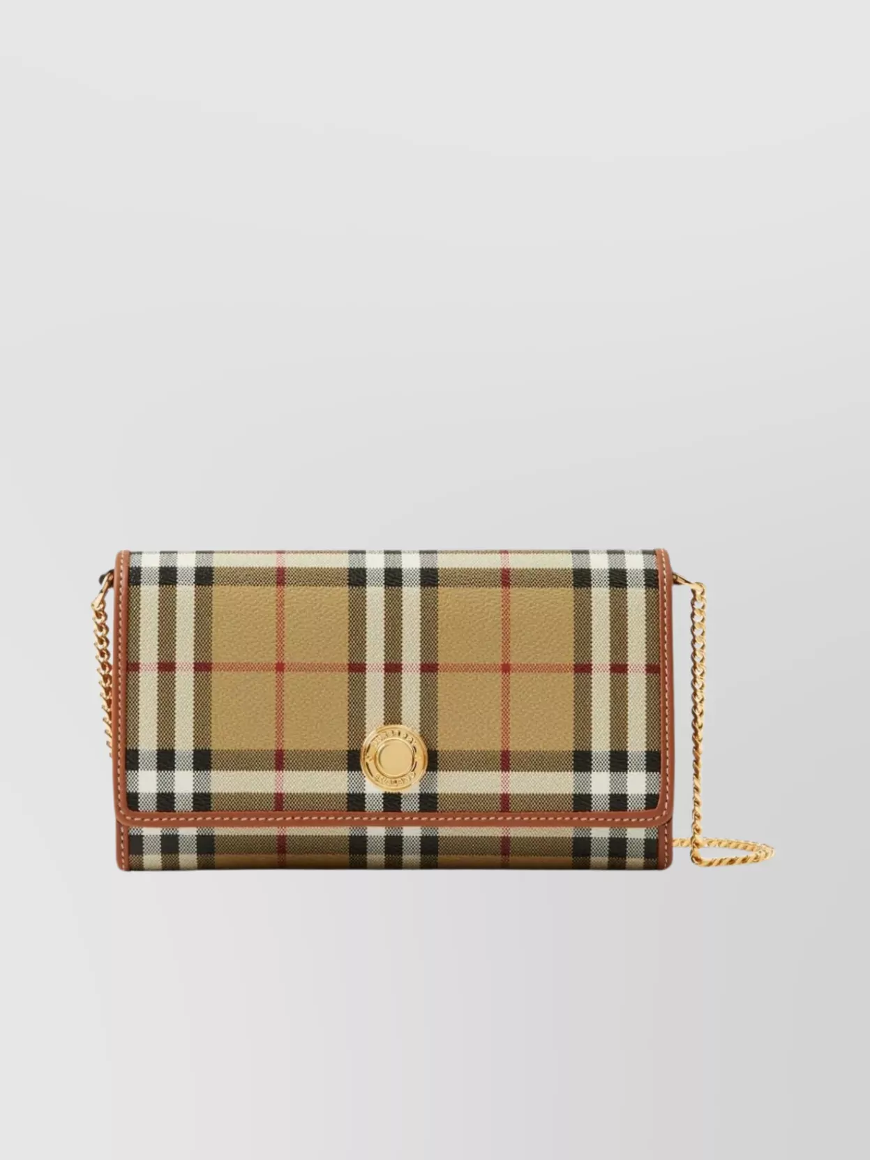 Shop Burberry Chain Strap Check Wallet In Beige