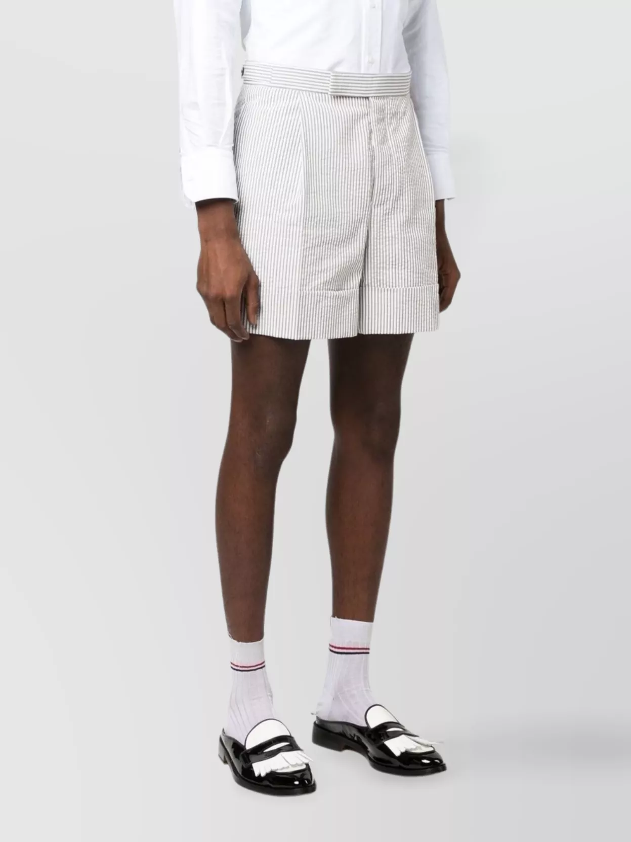 Thom Browne Seersucker Striped Shorts Cuffed Hem