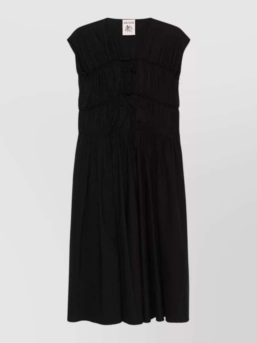 Semicouture Cotton V-Neck Midi Dress