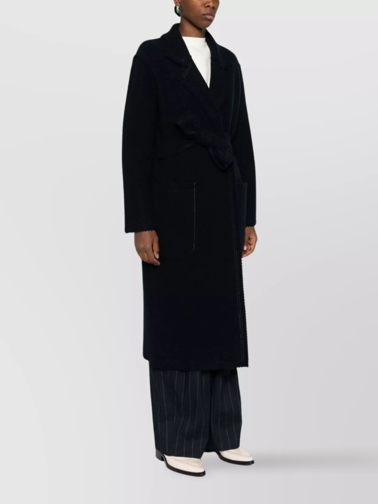 Max Mara Jene Mid-length Coat Belted Waist In Black