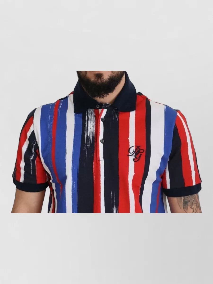Dolce&Gabbana Striped Cotton Short-Sleeve Polo Shirt