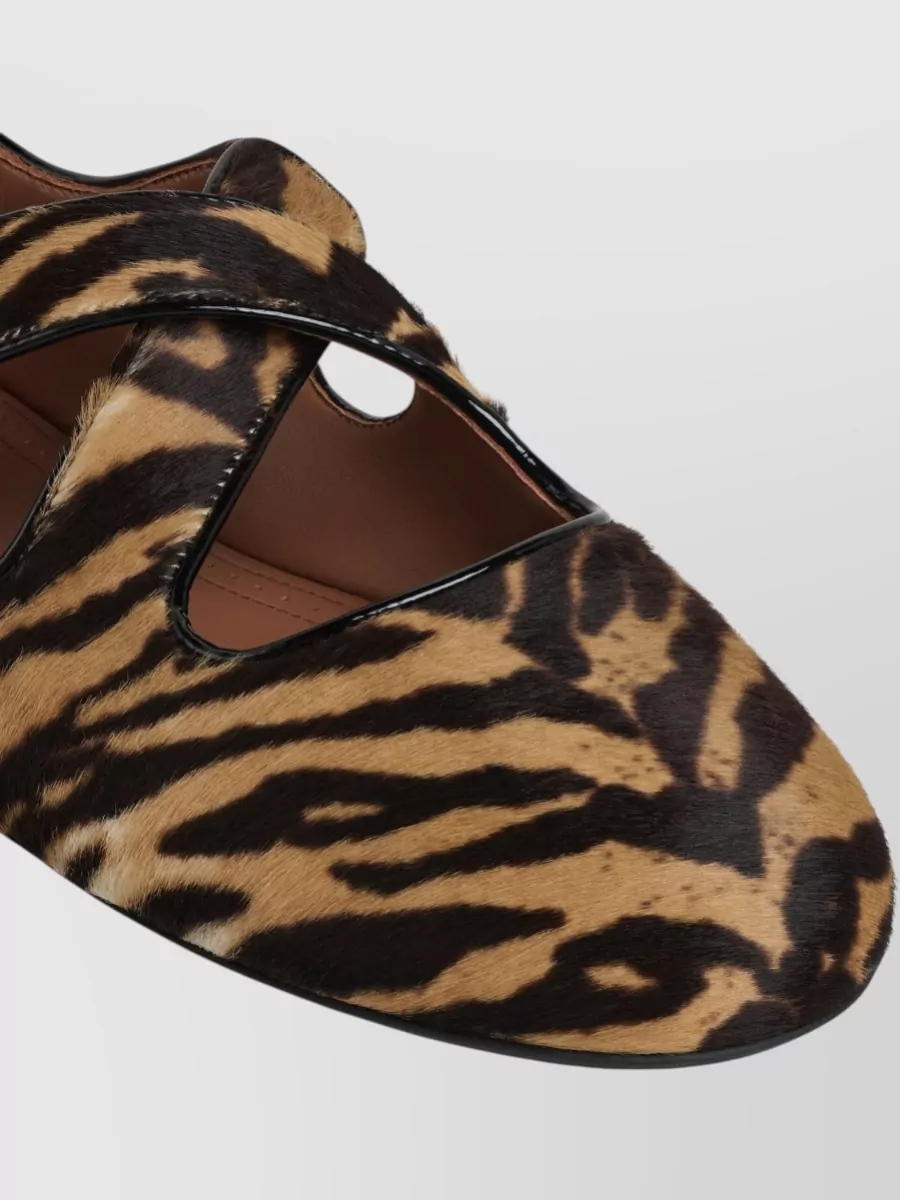 Alaïa Crossover Animal Print Leather Ballerina Flats