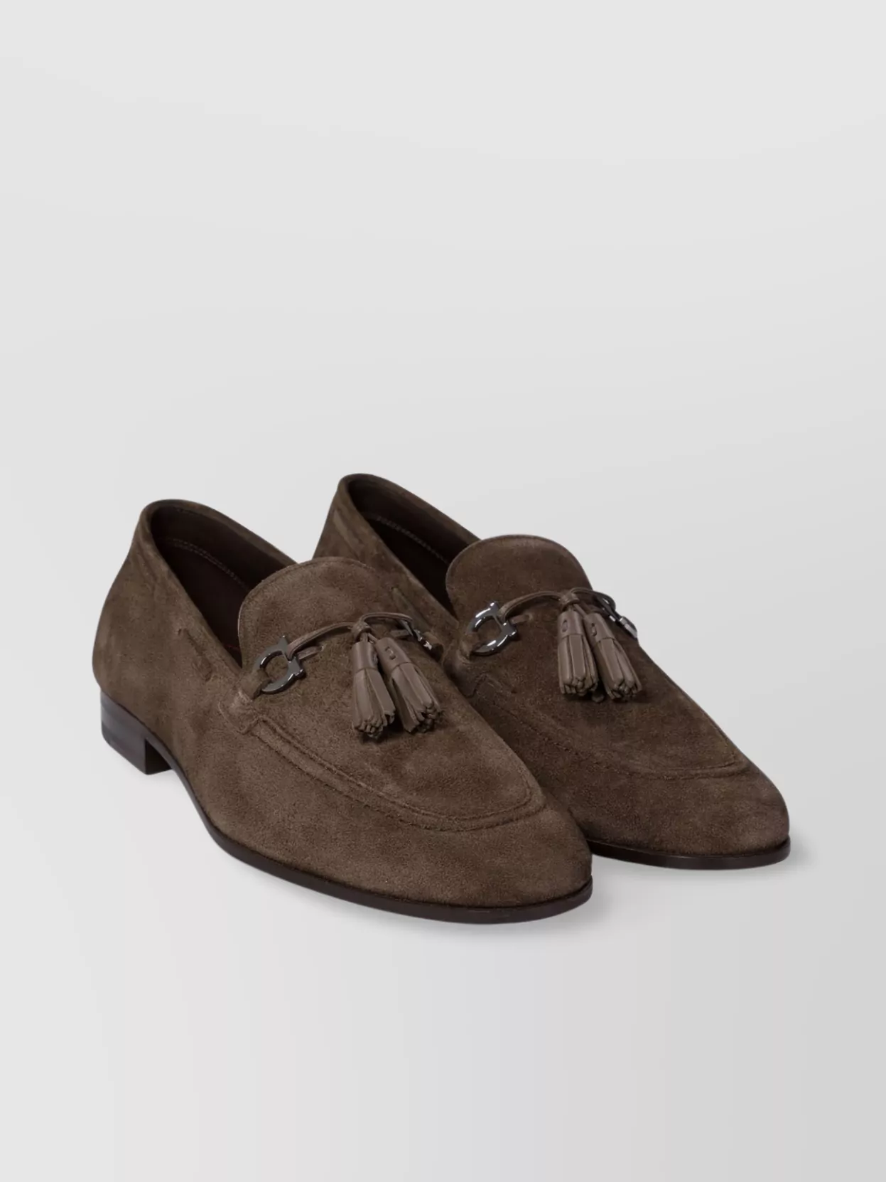 Ferragamo Almond Toe Suede Finish Tassel Loafers