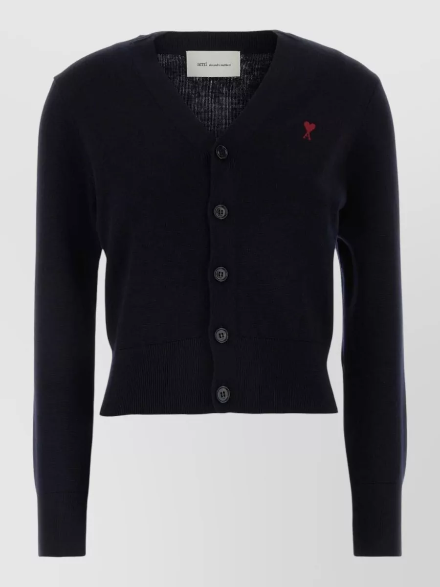 Ami Paris wool v-neck ribbed hem cardigan