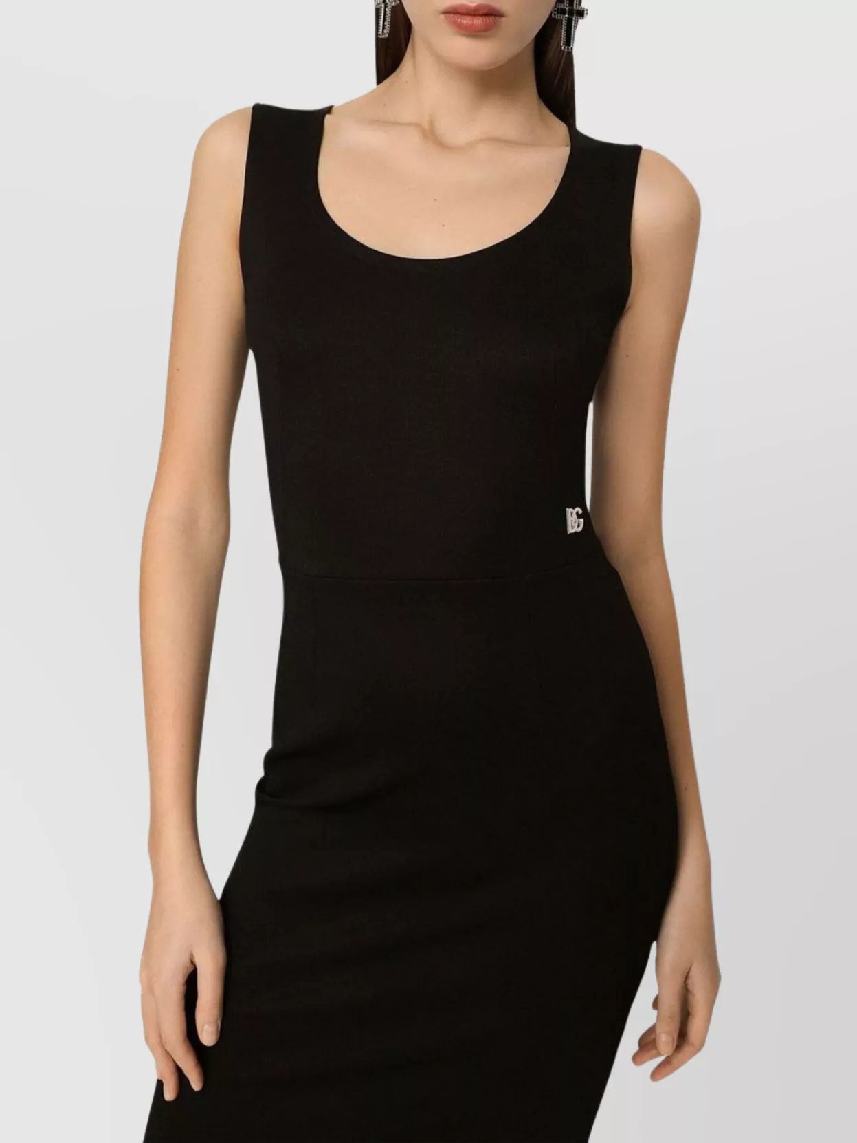 Dolce & Gabbana Sleeveless Scoop Neck Jersey Midi Dress In Black