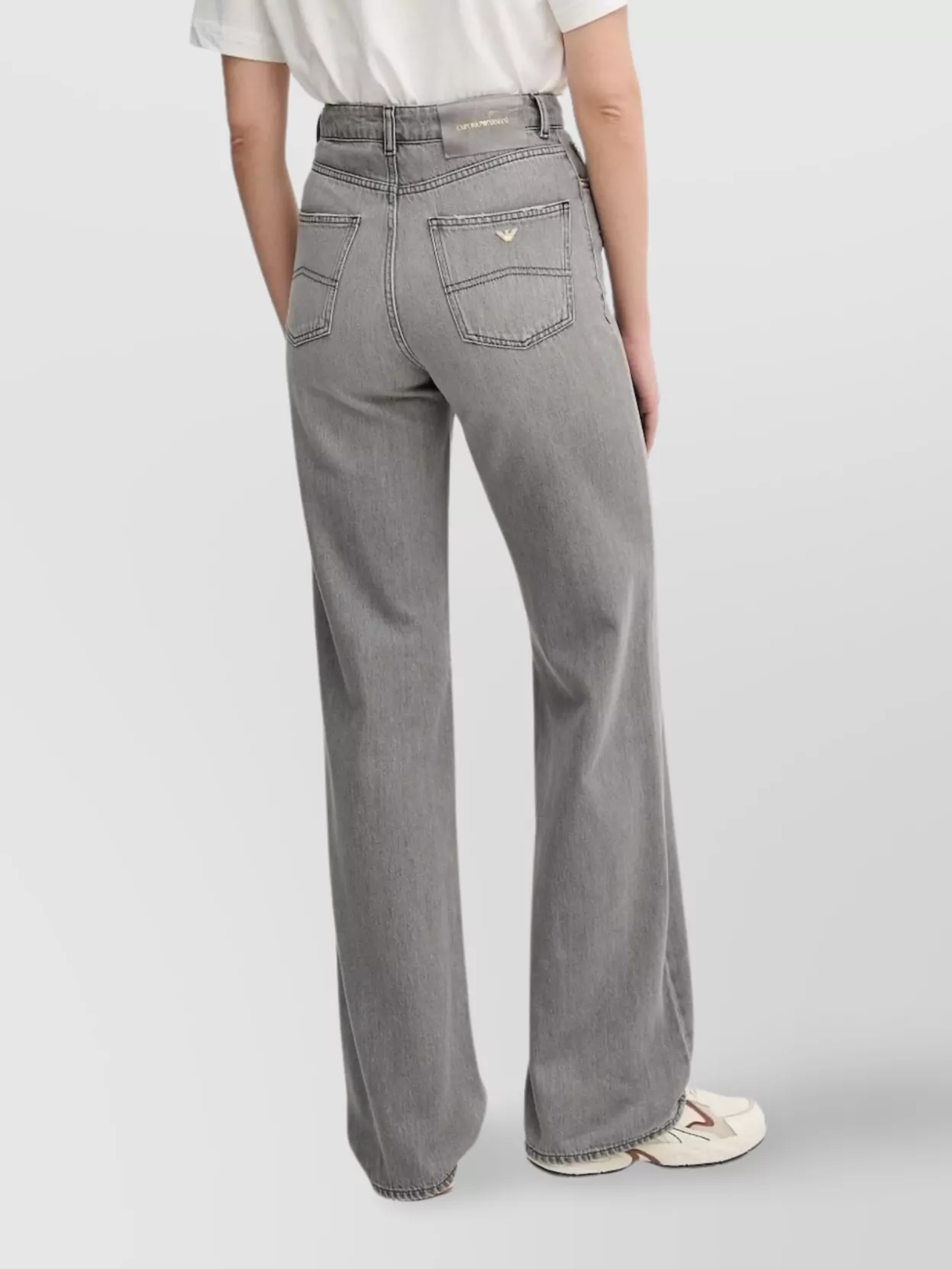 Emporio Armani High Waist Trousers With Frayed Hem And Pockets In Neutral