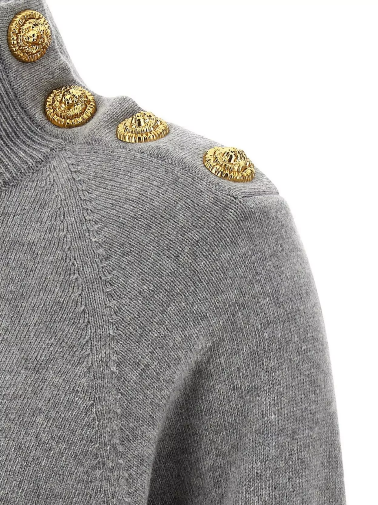Balmain Cashmere Wool Turtleneck Dress Gold Button Detail