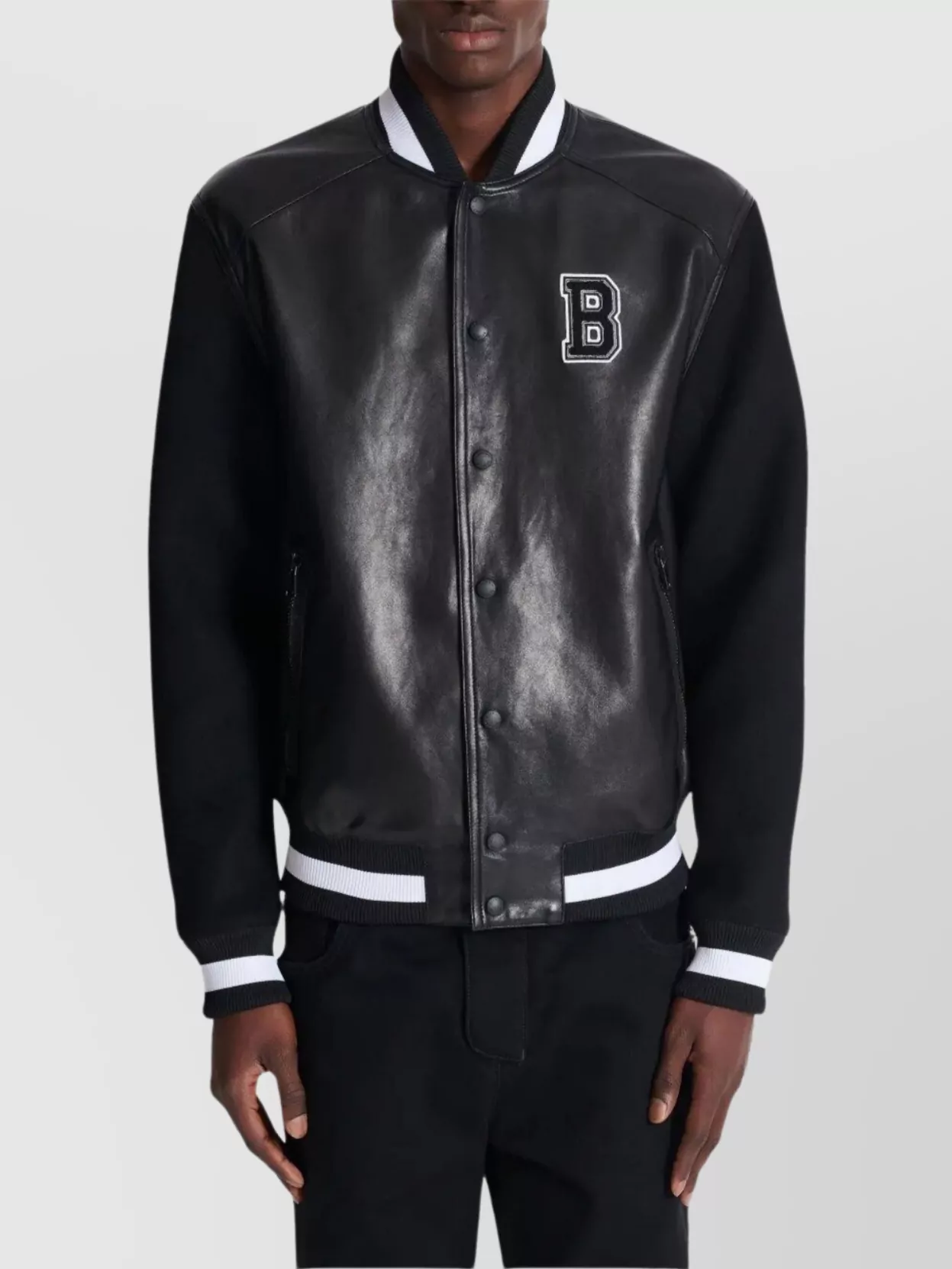 Balmain Varsity Bomber Jacket With Leather And Wool