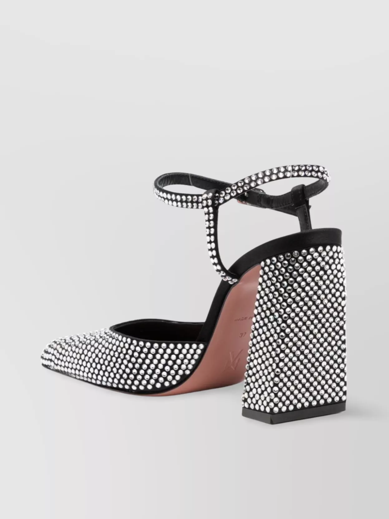 Amina Muaddi Crystal Block Heel Pumps In Satin