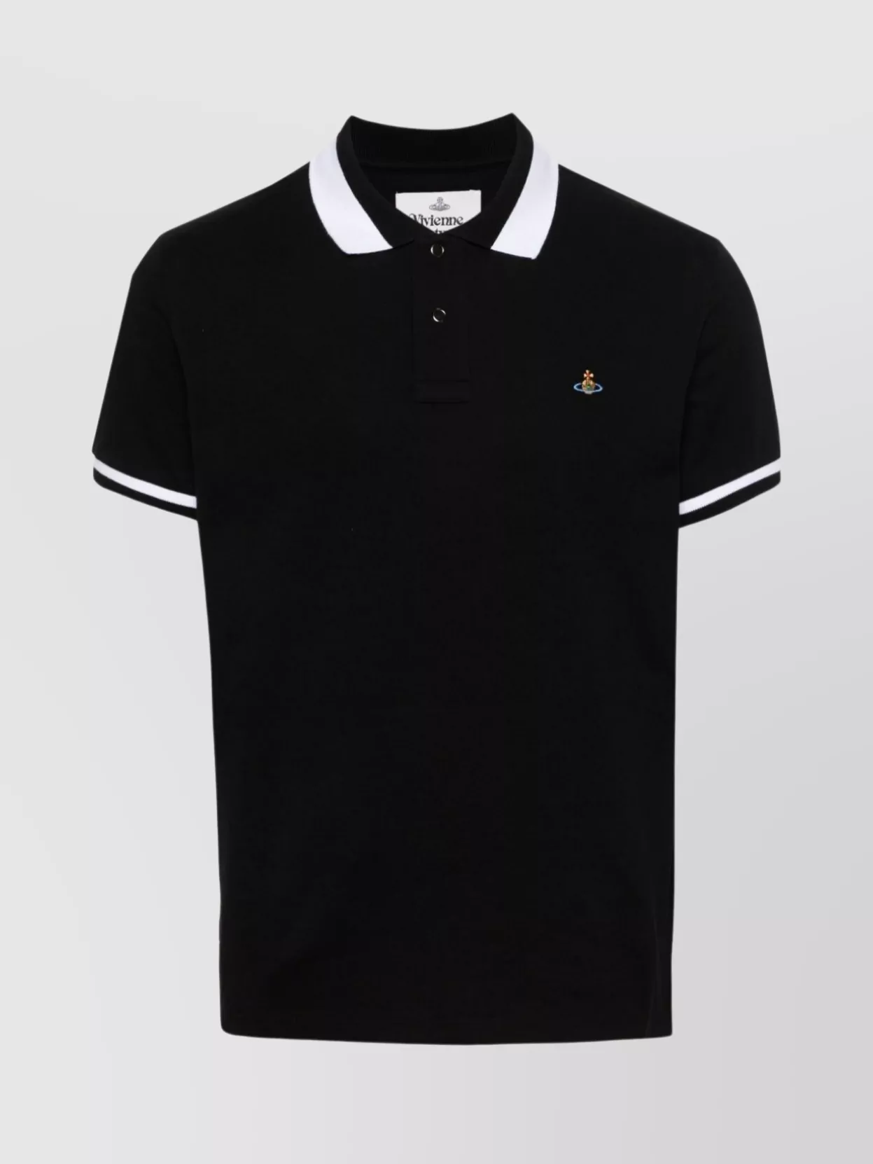Shop Vivienne Westwood Polo Shirt With Striped Collar Detail In Black