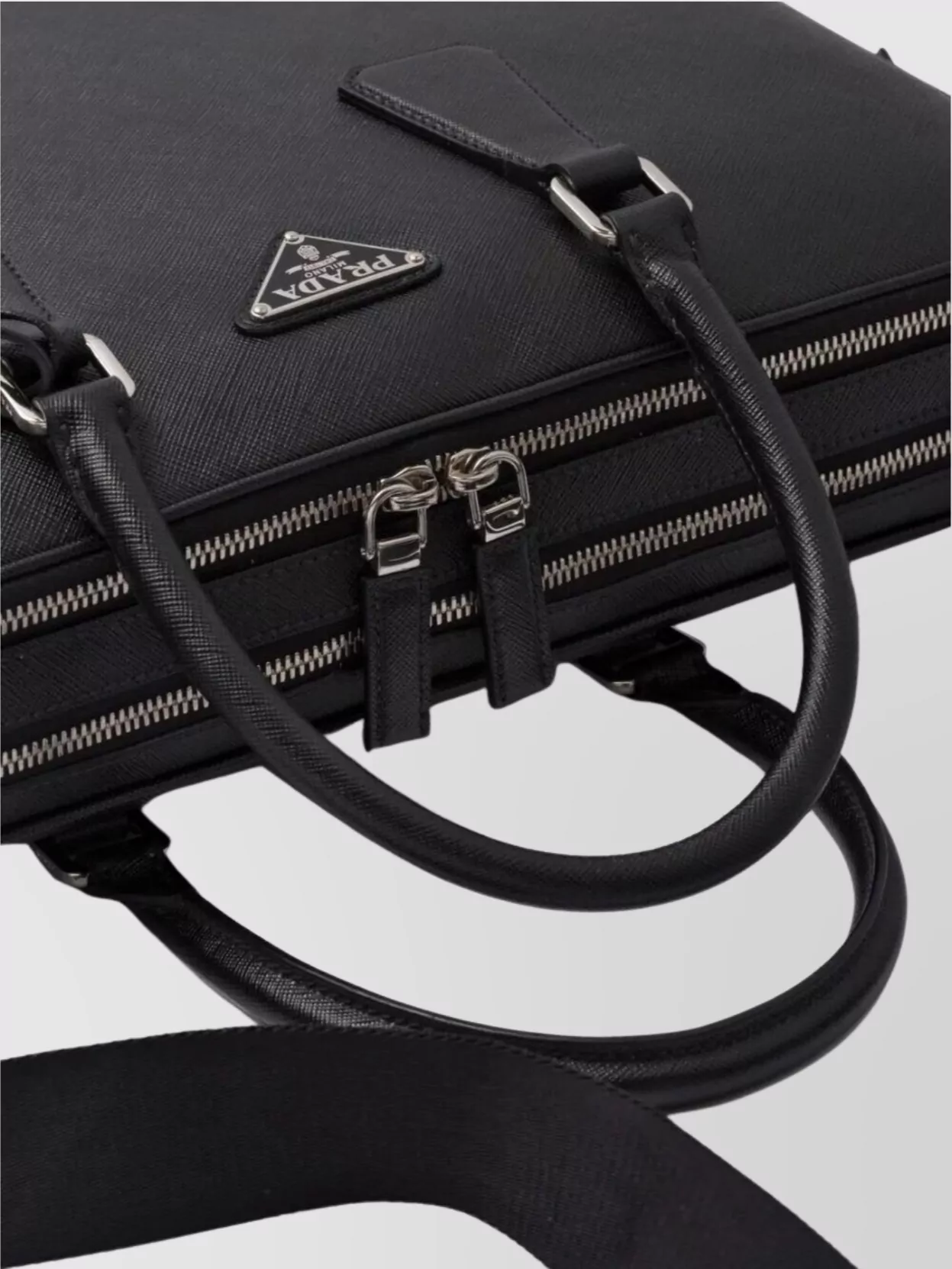Prada Leather Briefcase With Detachable Strap And Top Handles