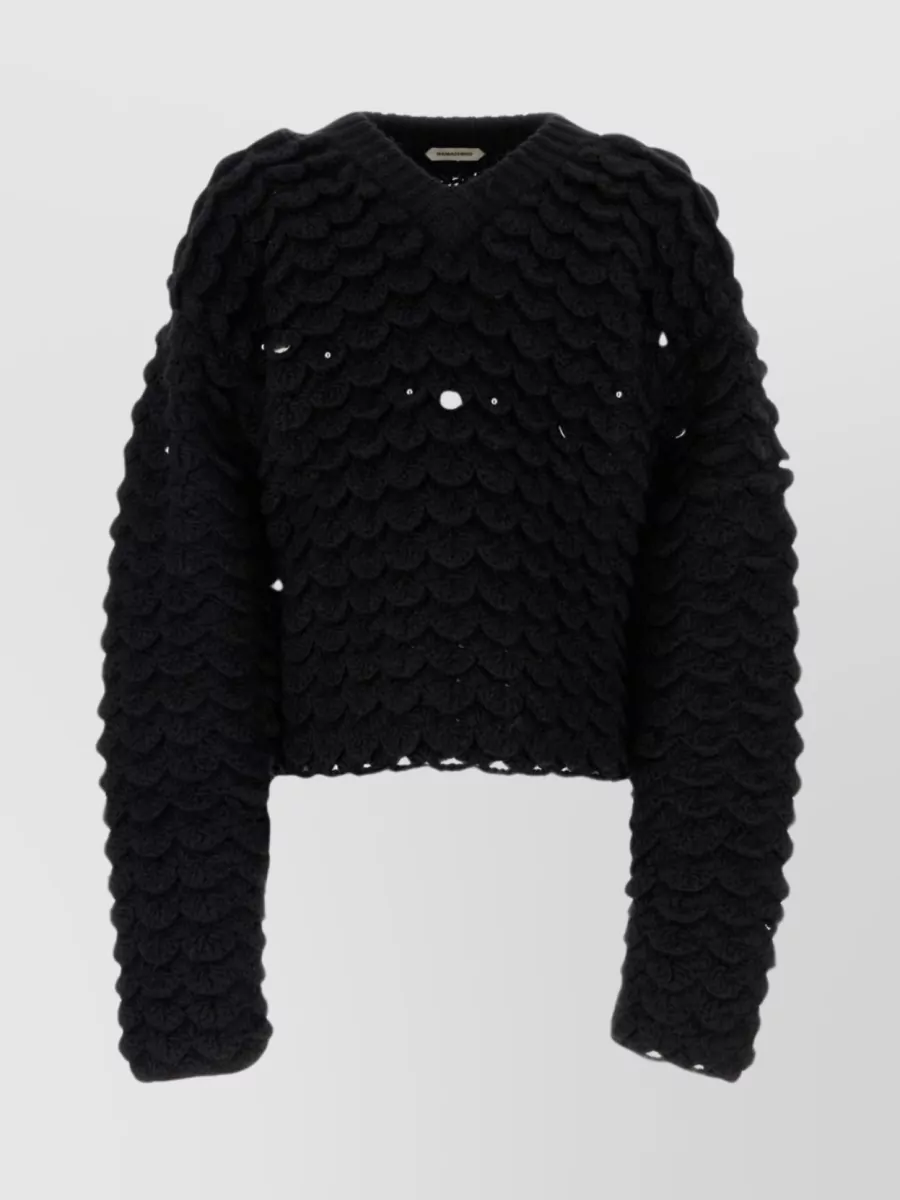 Shop Namacheko Ribbed Hem Wool Blend Sweater With Textured Finish In Black
