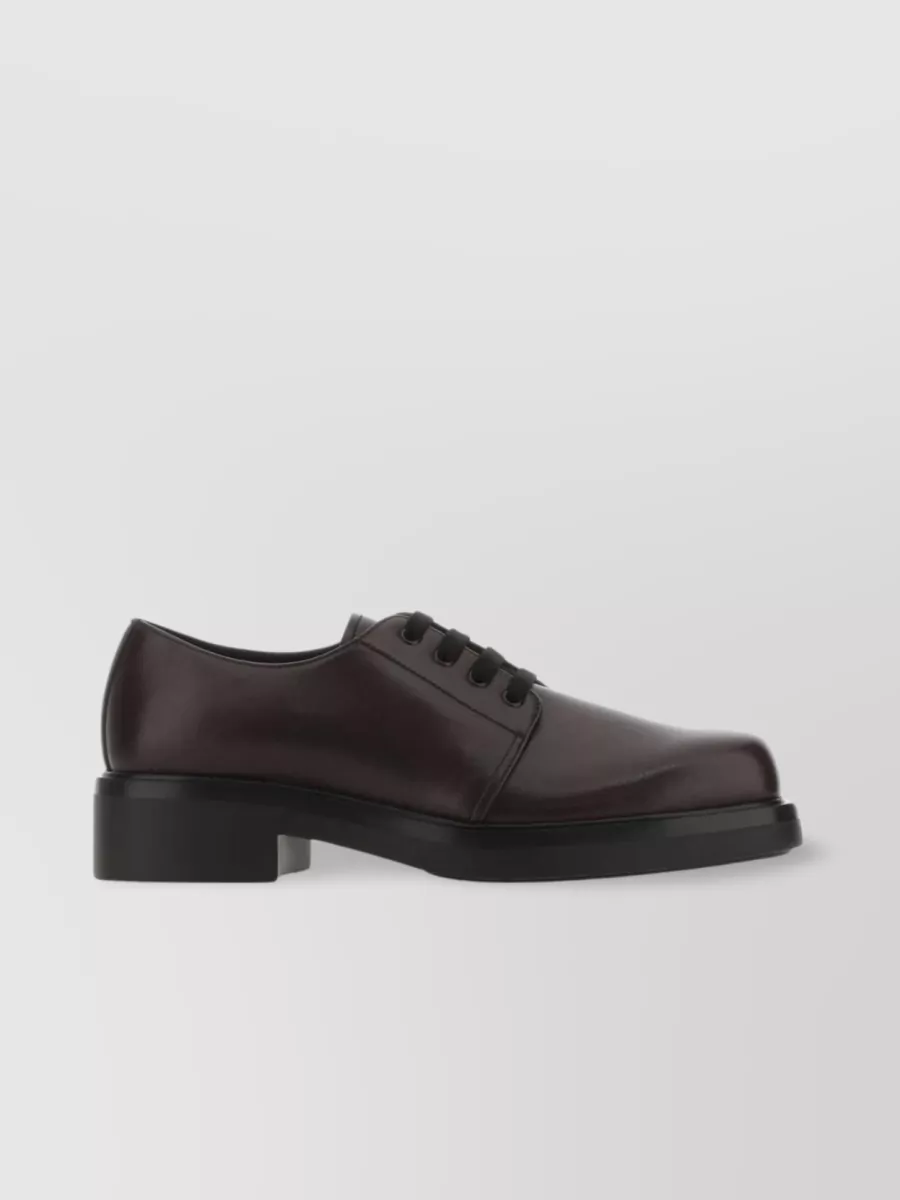 Shop Prada Leather Lace-up Shoes With Low Block Heel In Black