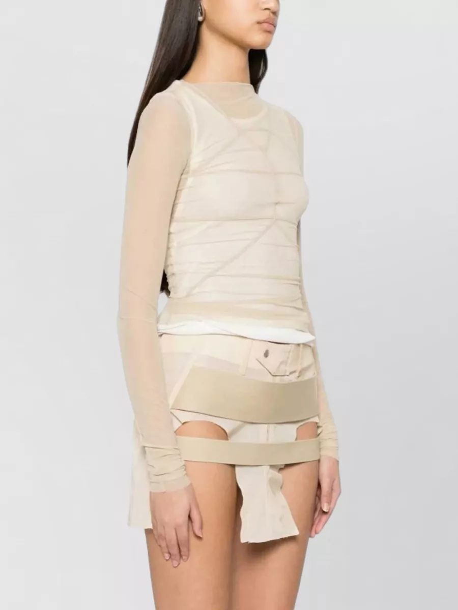Rick Owens Sheer Paneled Boat Neck Long-Sleeve Slim-Fit Top
