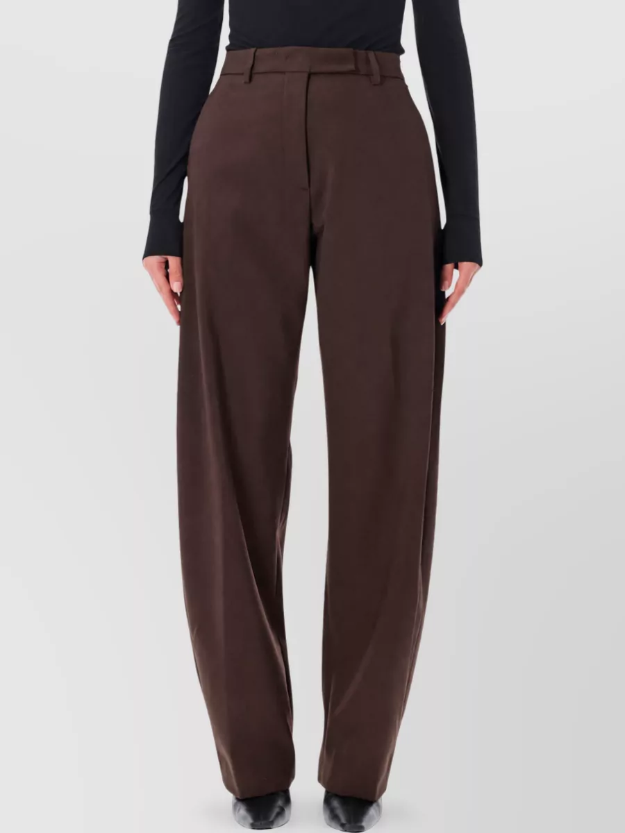 Thelatest polyester wool blend high-rise barrel-leg tailored trousers