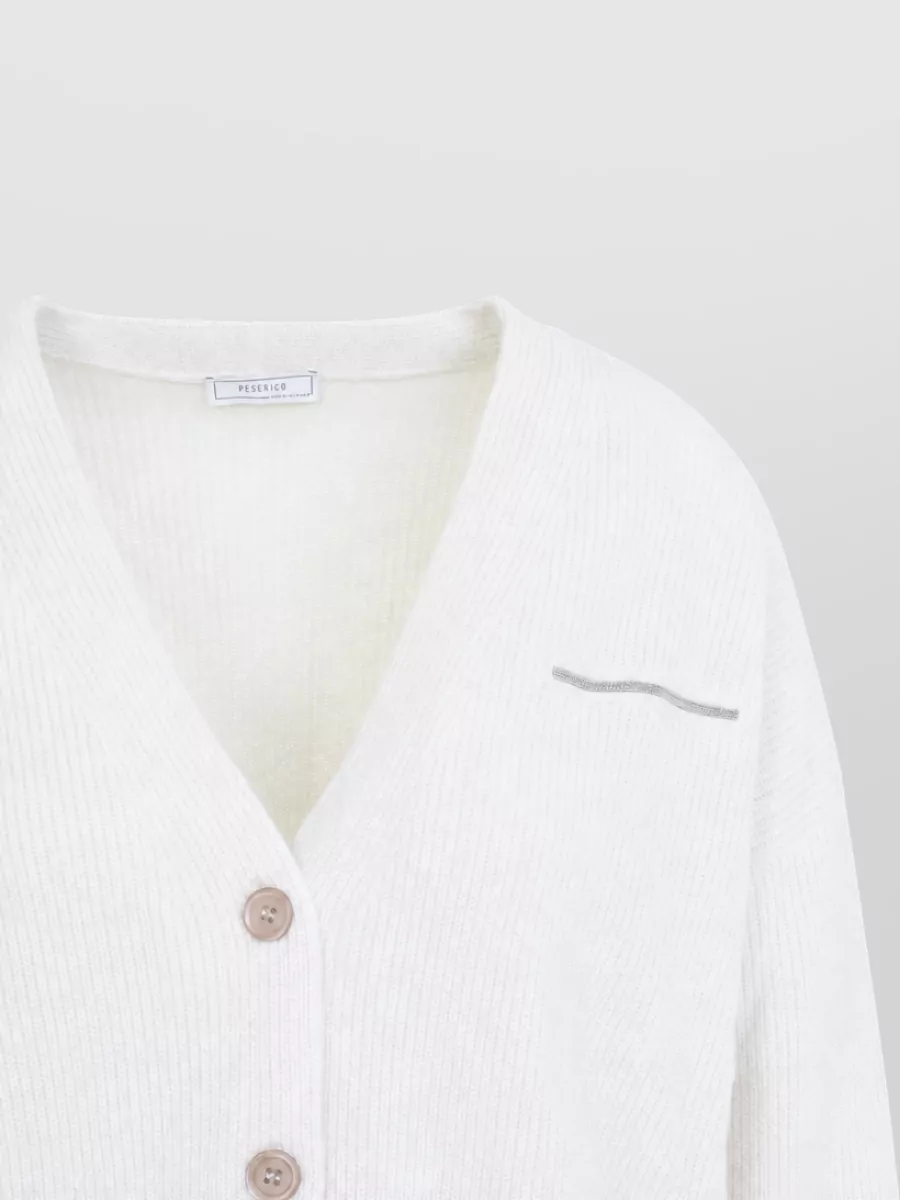 Peserico Cashmere Silk Wool Ribbed V-Neck Cardigan