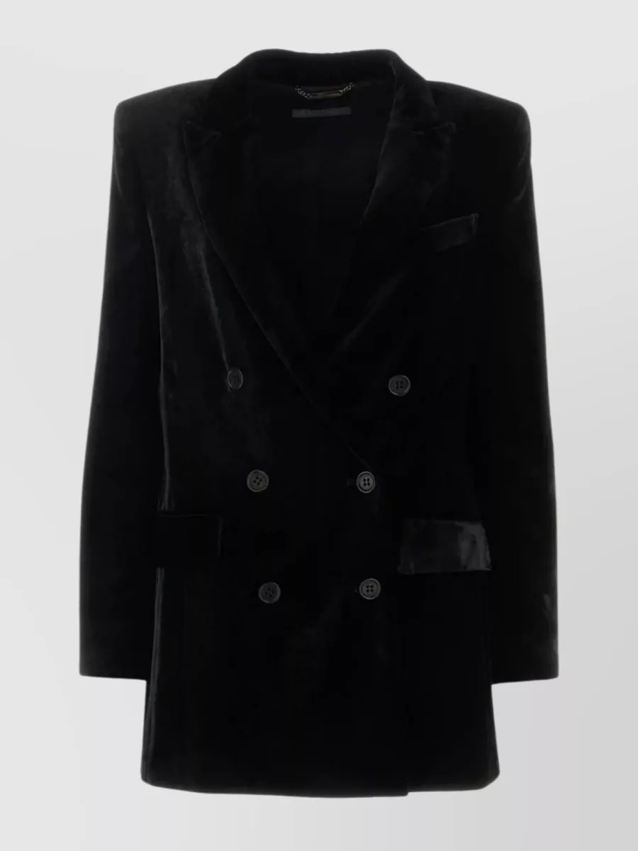 Shop Alberta Ferretti Padded Shoulders Structured Velvet Blazer In Black
