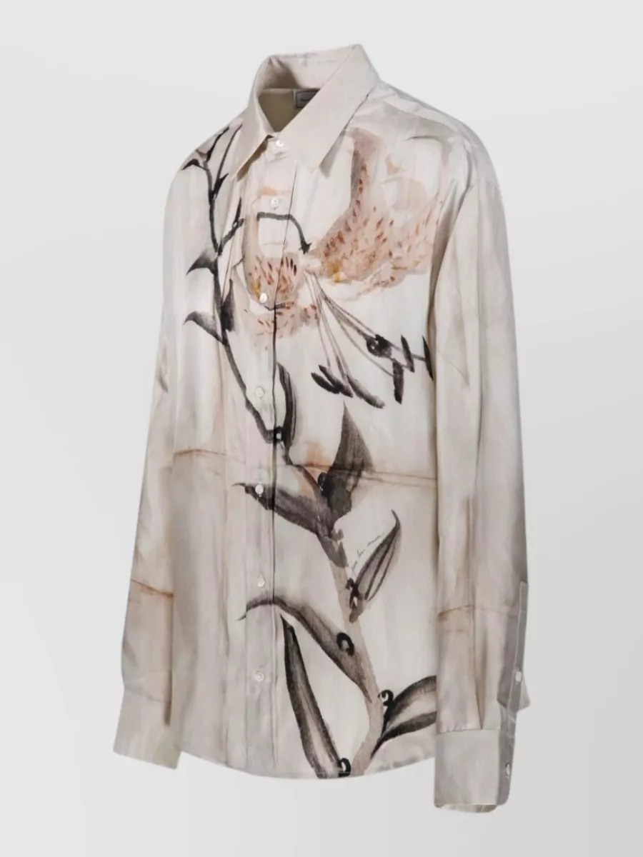 Pierre Louise Mascia Silk Floral-Print Long-Sleeve Shirt