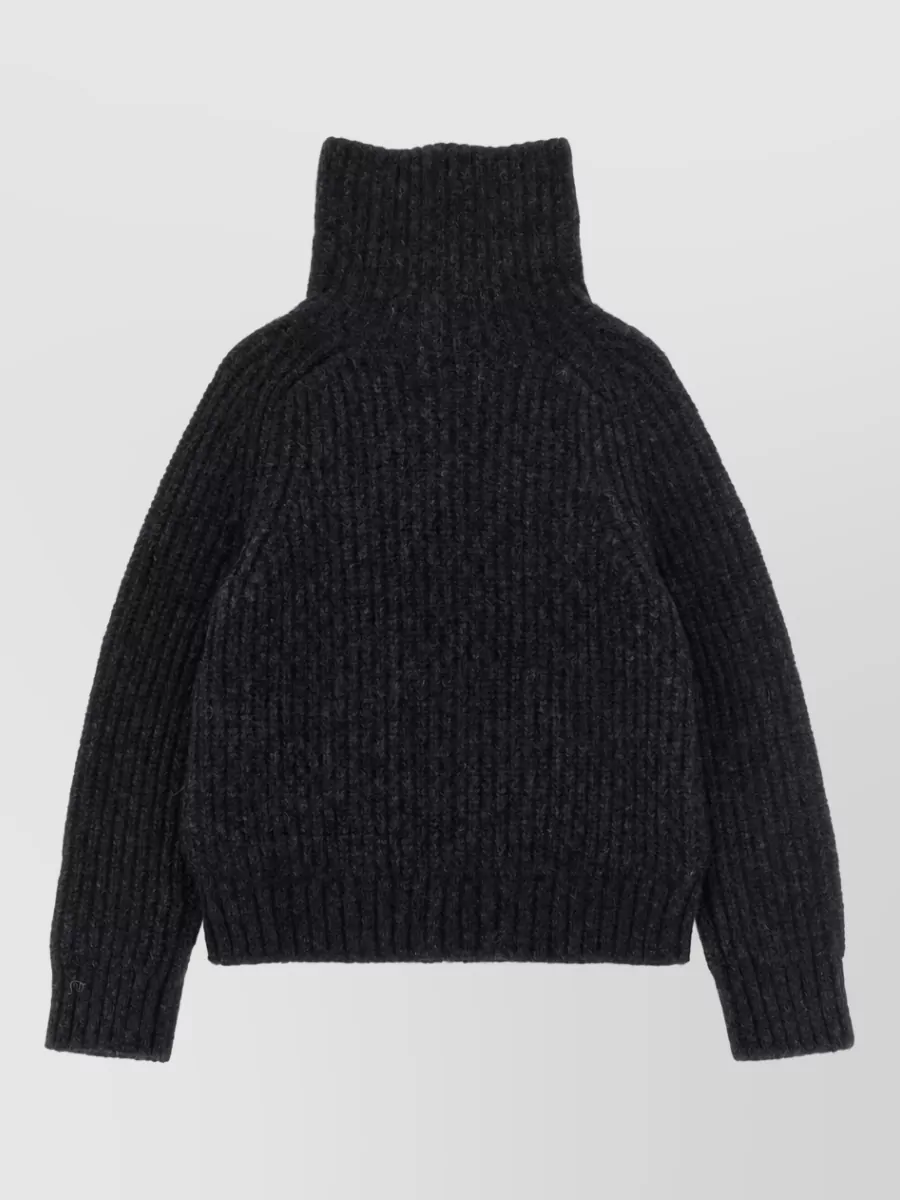 Burberry Alpaca Wool Ribbed High Neck Zip Cardigan