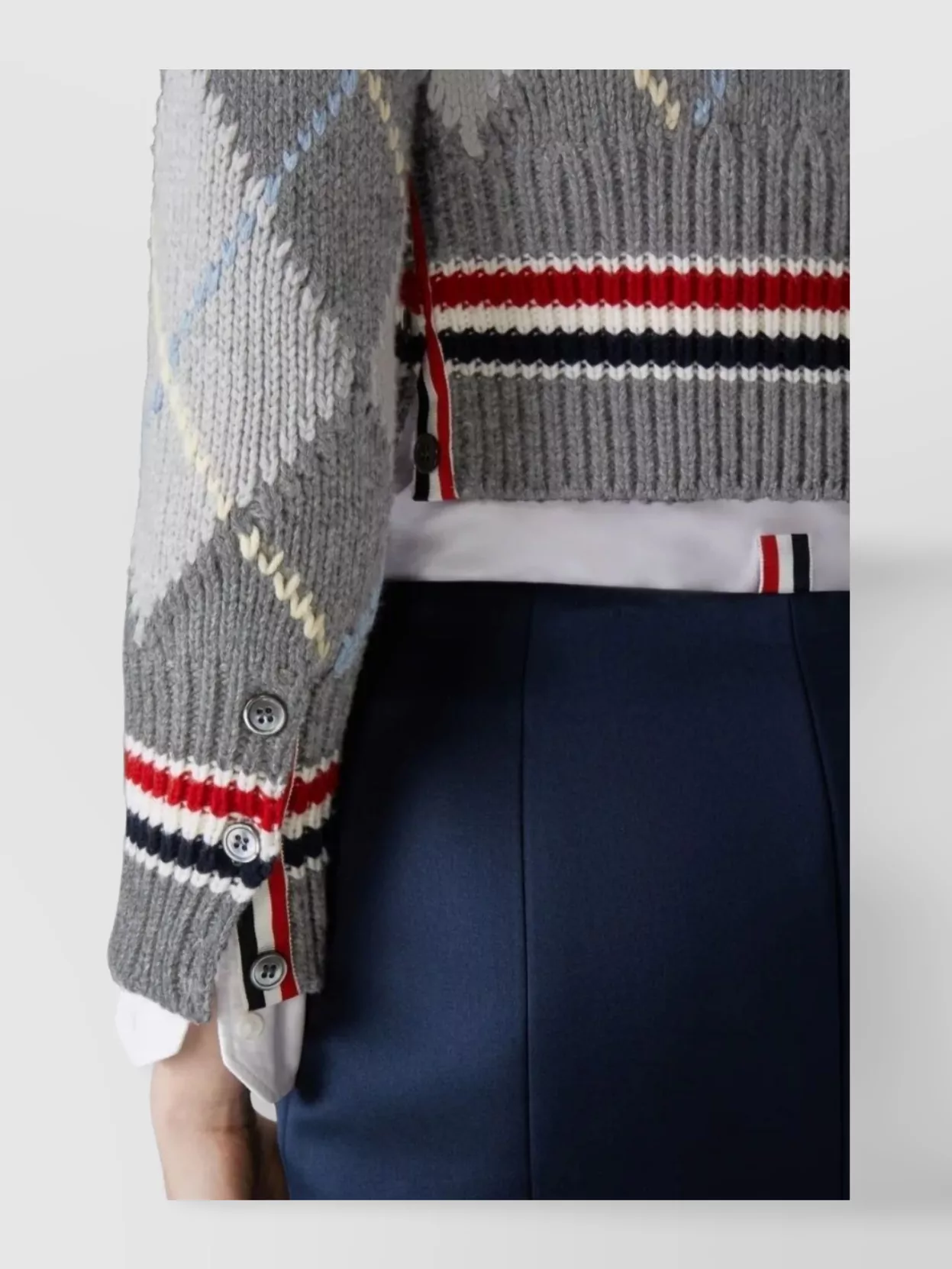 Thom Browne Argyle V Neck Cardigan In Merino Wool