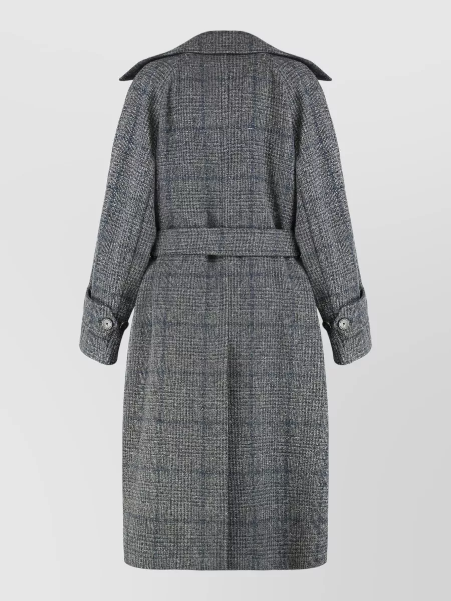 Weekend Max Mara Long Wool Tweed Trench Coat In Gray