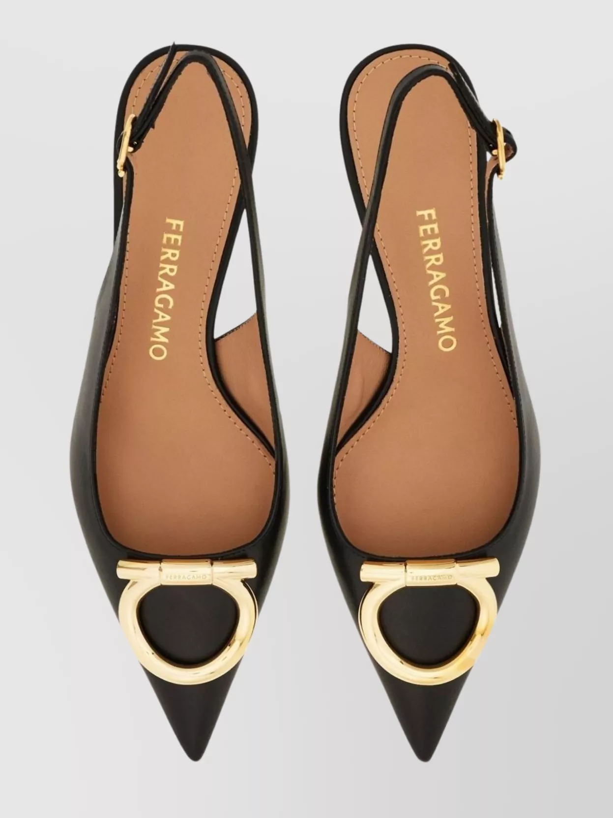Ferragamo Leather Slingback Pumps Gold-Tone Buckle